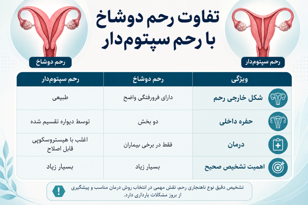 تفاوت رحم دوشاخ با رحم سپتوم‌دار